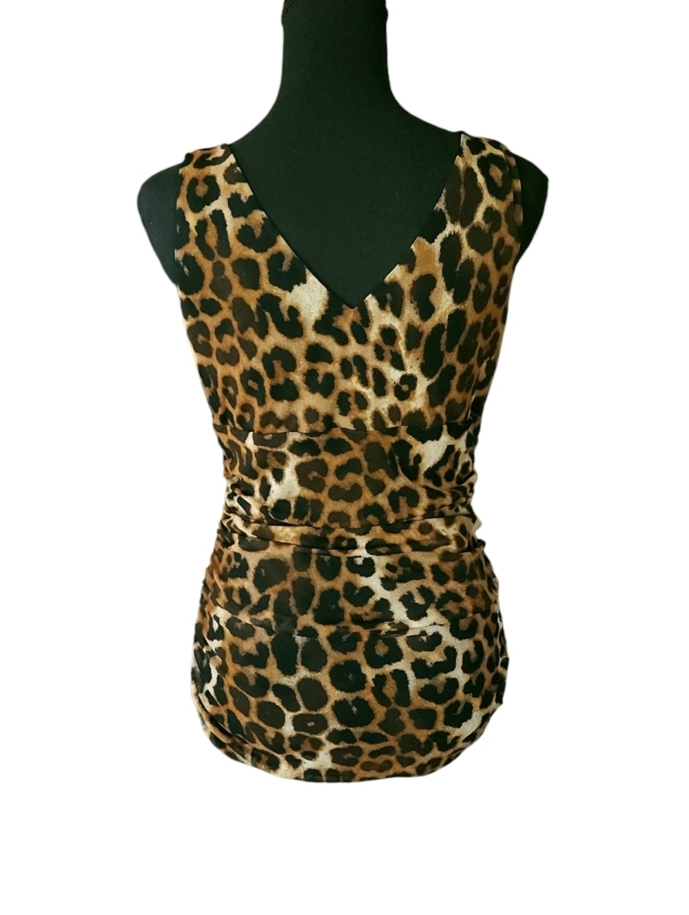 2010s Express Y2K Babydoll Leopard Print Mesh Ruched Top Sz L Indie Festival